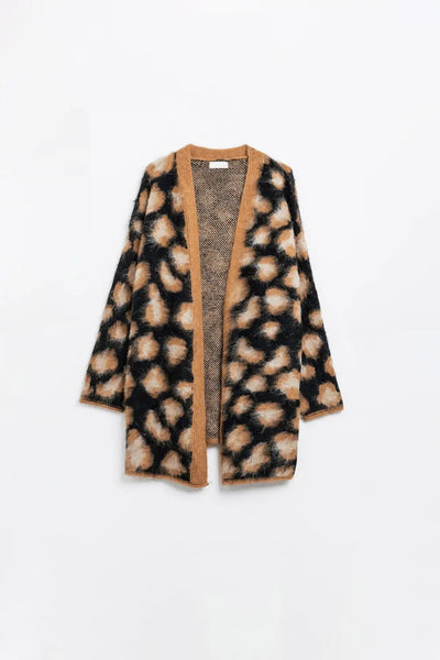 black Leopard print cardigan made of knitted fabric with wool - One Size / Beige - Coats and Jackets