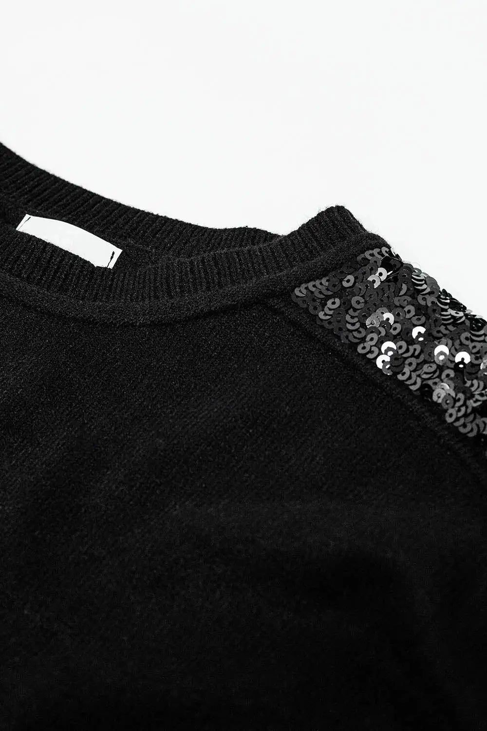 Black long sleeves sweater with sequins on the shoulders - One Size / Black - Sweaters