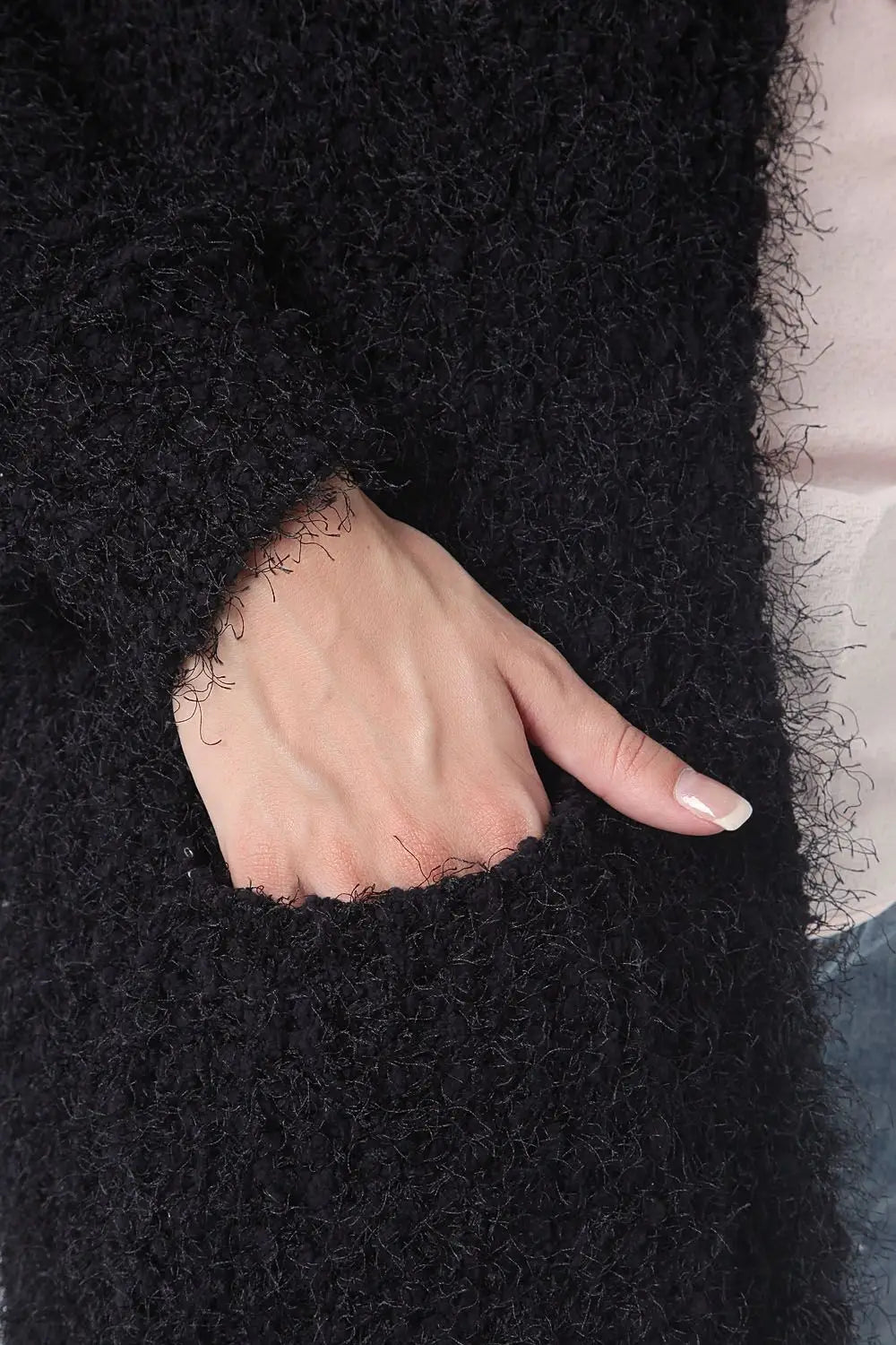Black longline oversize cardigan in fluffy yarn - Coats and Jackets