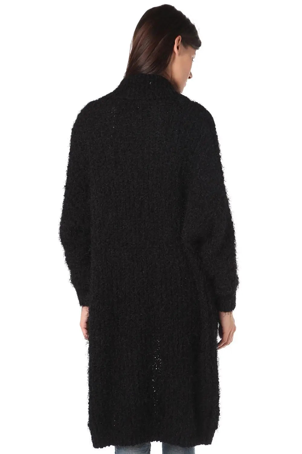 Black longline oversize cardigan in fluffy yarn - Coats and Jackets
