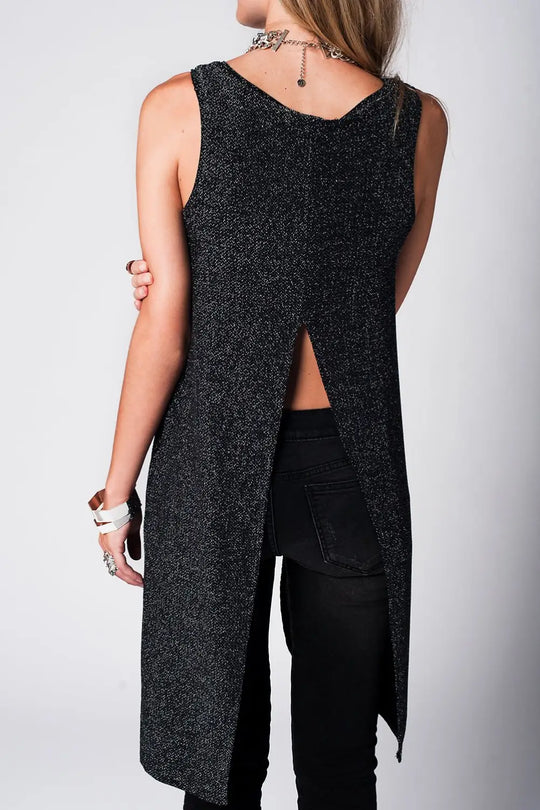 SILVER LONGLINE TOP IN KNIT WITH CUT OUT DETAIL - Shirts