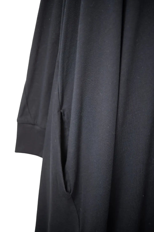 Black Maxi Dress with Long Sleeves and Asymmetrical Hemline - Dresses