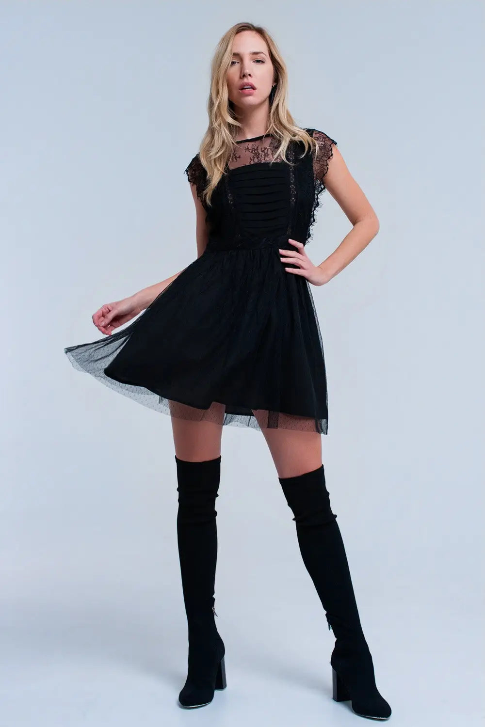 Black midi dress with lace - Dresses