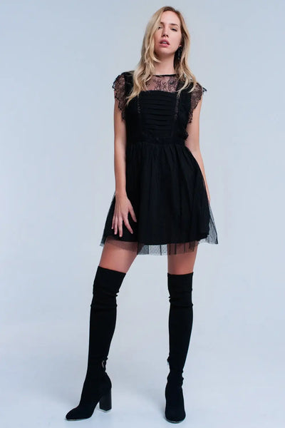 Q2 Black midi dress with lace