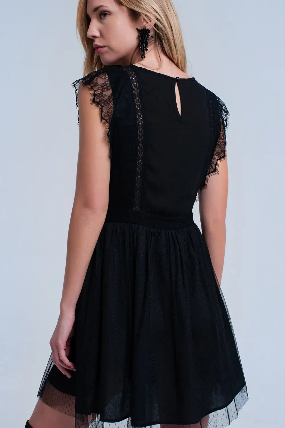 Black midi dress with lace - Dresses