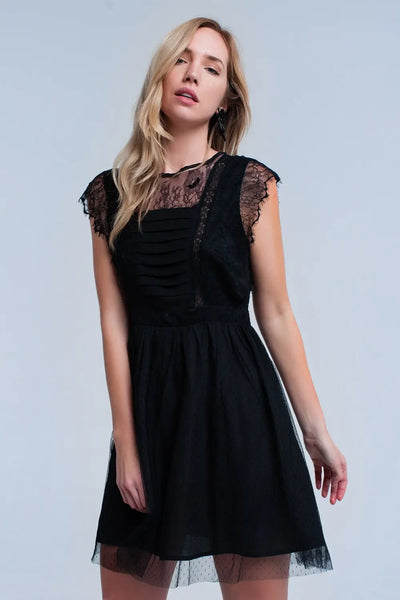 Black midi dress with lace - Dresses