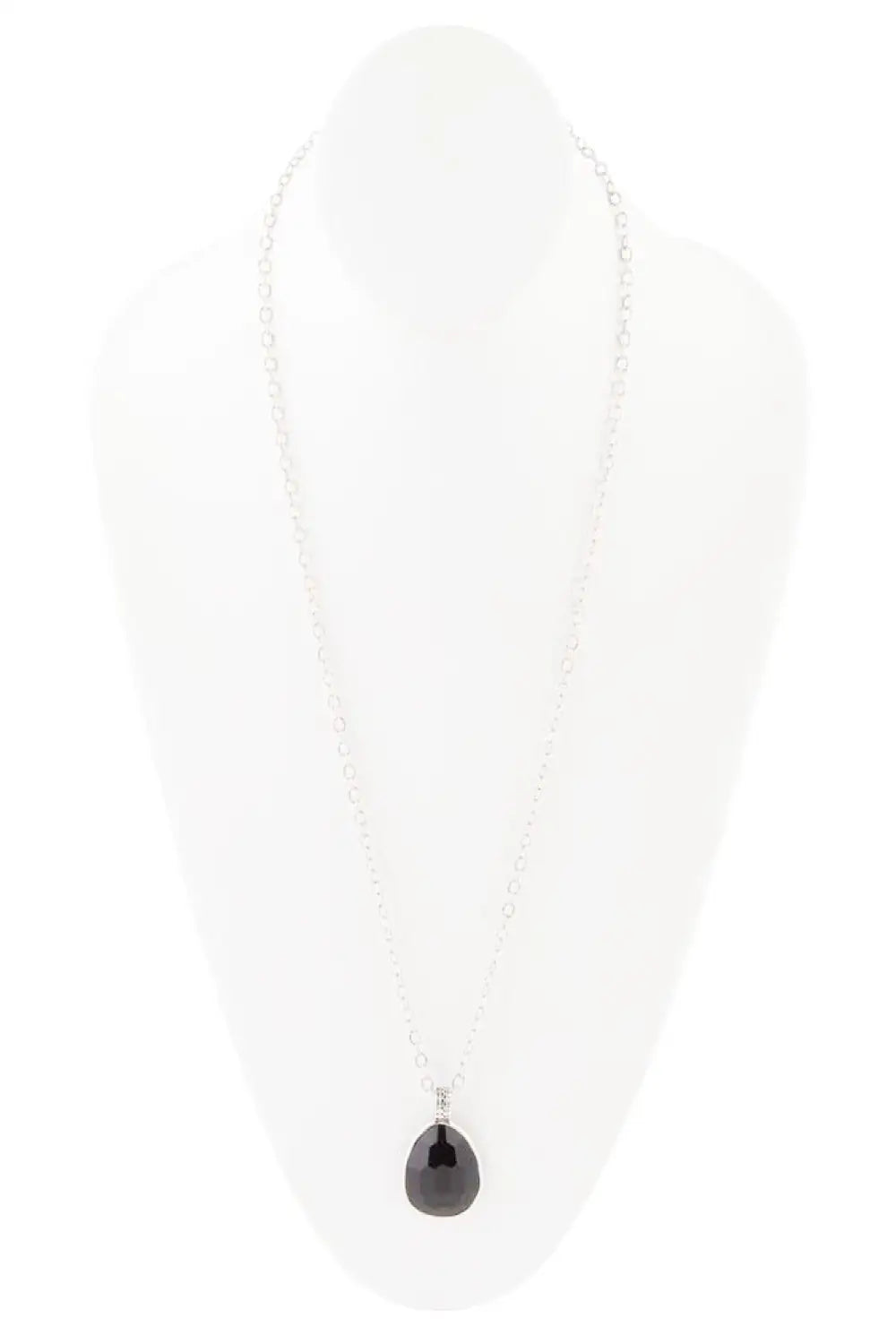 Black Onyx and Sterling Silver Teardrop Pendant Necklace - Necklaces