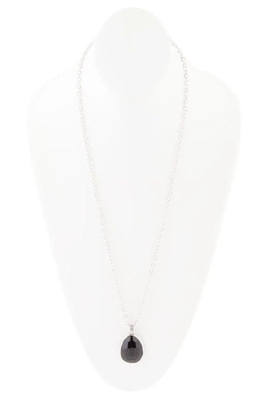 Black Onyx and Sterling Silver Teardrop Pendant Necklace - Necklaces