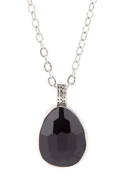 Black Onyx and Sterling Silver Teardrop Pendant Necklace - Necklaces