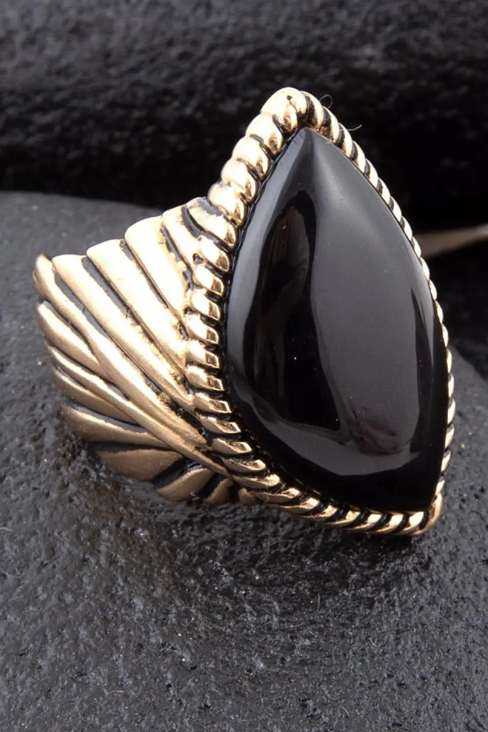 Black Onyx Golden Statement Rings - Rings