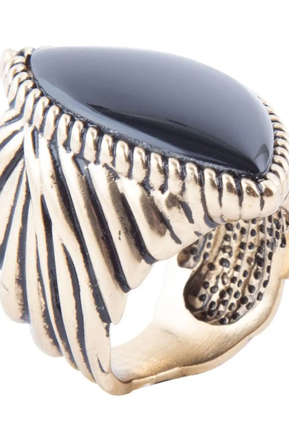 Black Onyx Golden Statement Rings - Rings