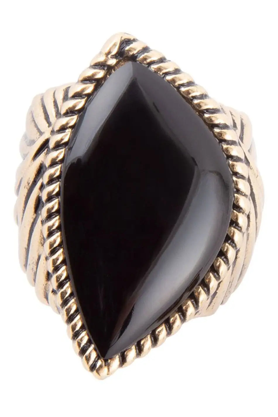 Black Onyx Golden Statement Rings - Rings