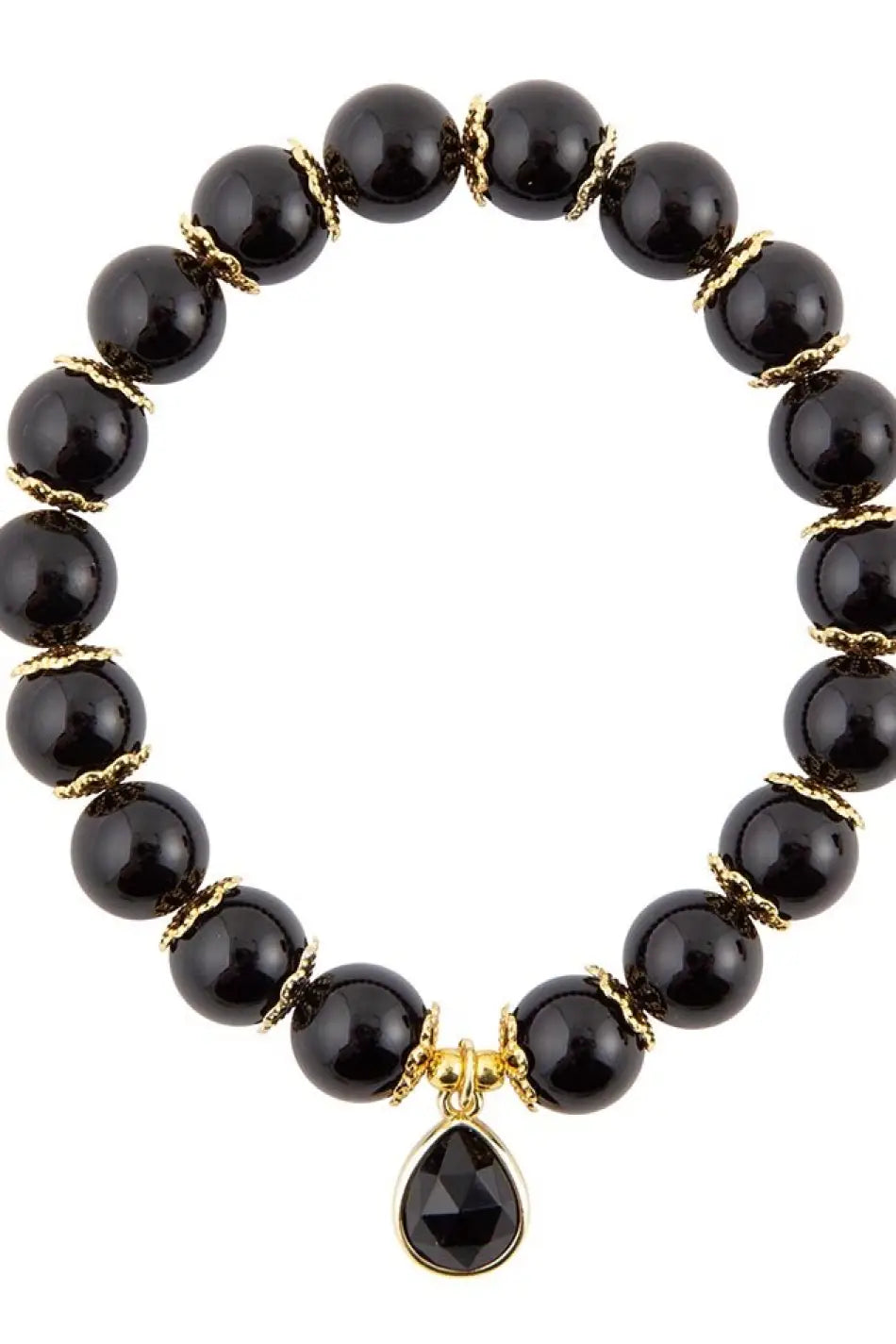 Black Onyx Gold Tone Beaded Stretch Bracelet - Bracelets