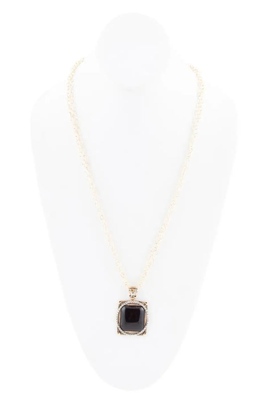 Black Onyx Mixed Metal Pendant Necklace - Necklaces
