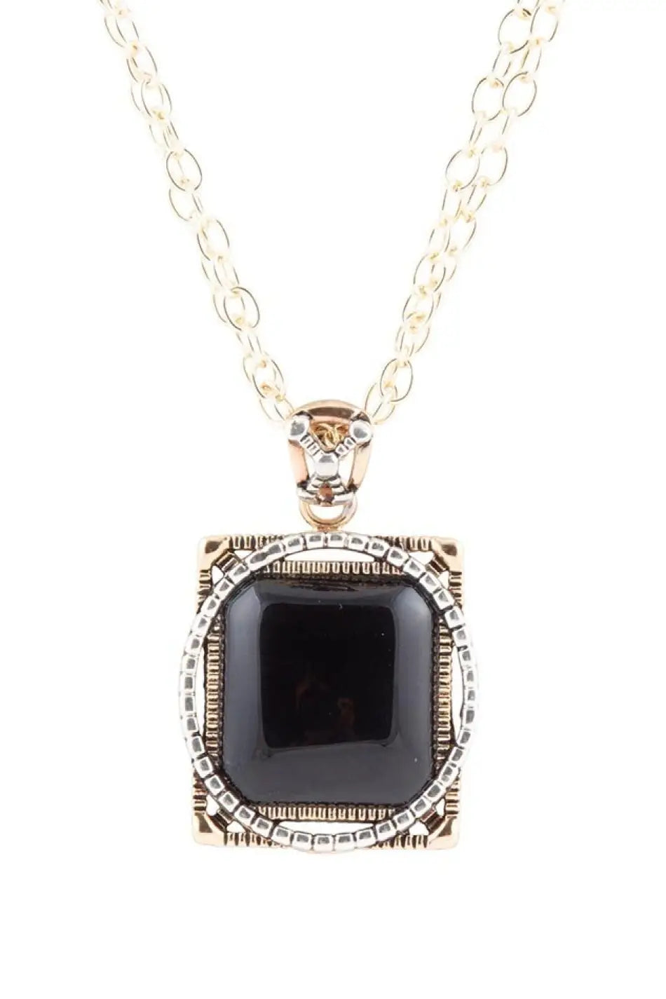 Black Onyx Mixed Metal Pendant Necklace - Necklaces