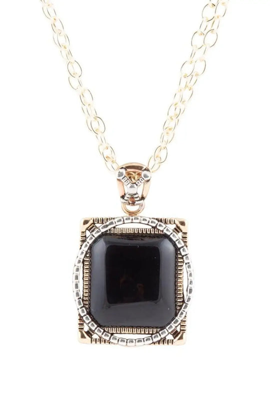 Black Onyx Mixed Metal Pendant Necklace - Necklaces
