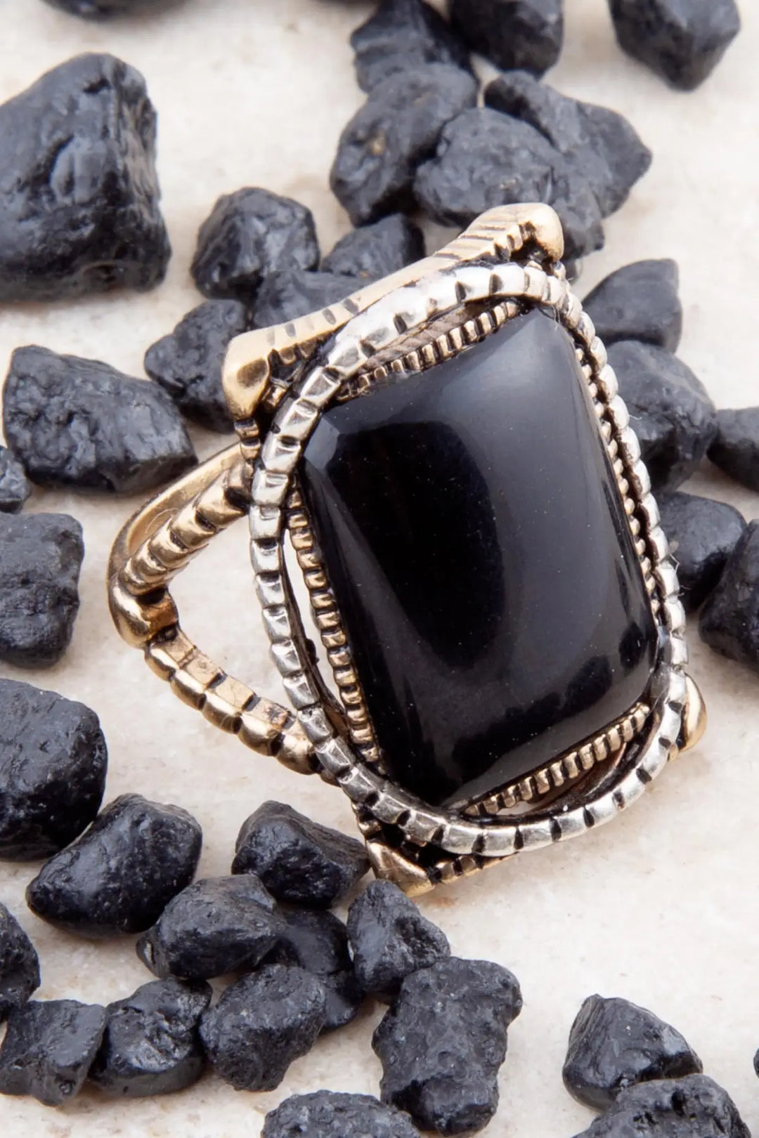Black Onyx Mixed Metal Statement Ring - Rings