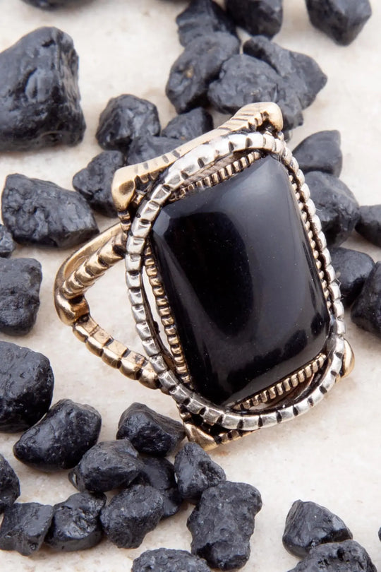 Black Onyx Mixed Metal Statement Ring - Rings