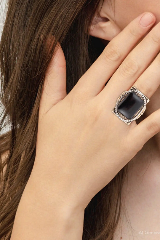 Black Onyx Mixed Metal Statement Ring - Rings