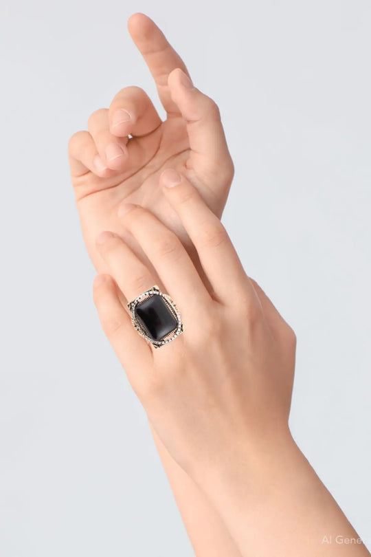 Black Onyx Mixed Metal Statement Ring - Rings
