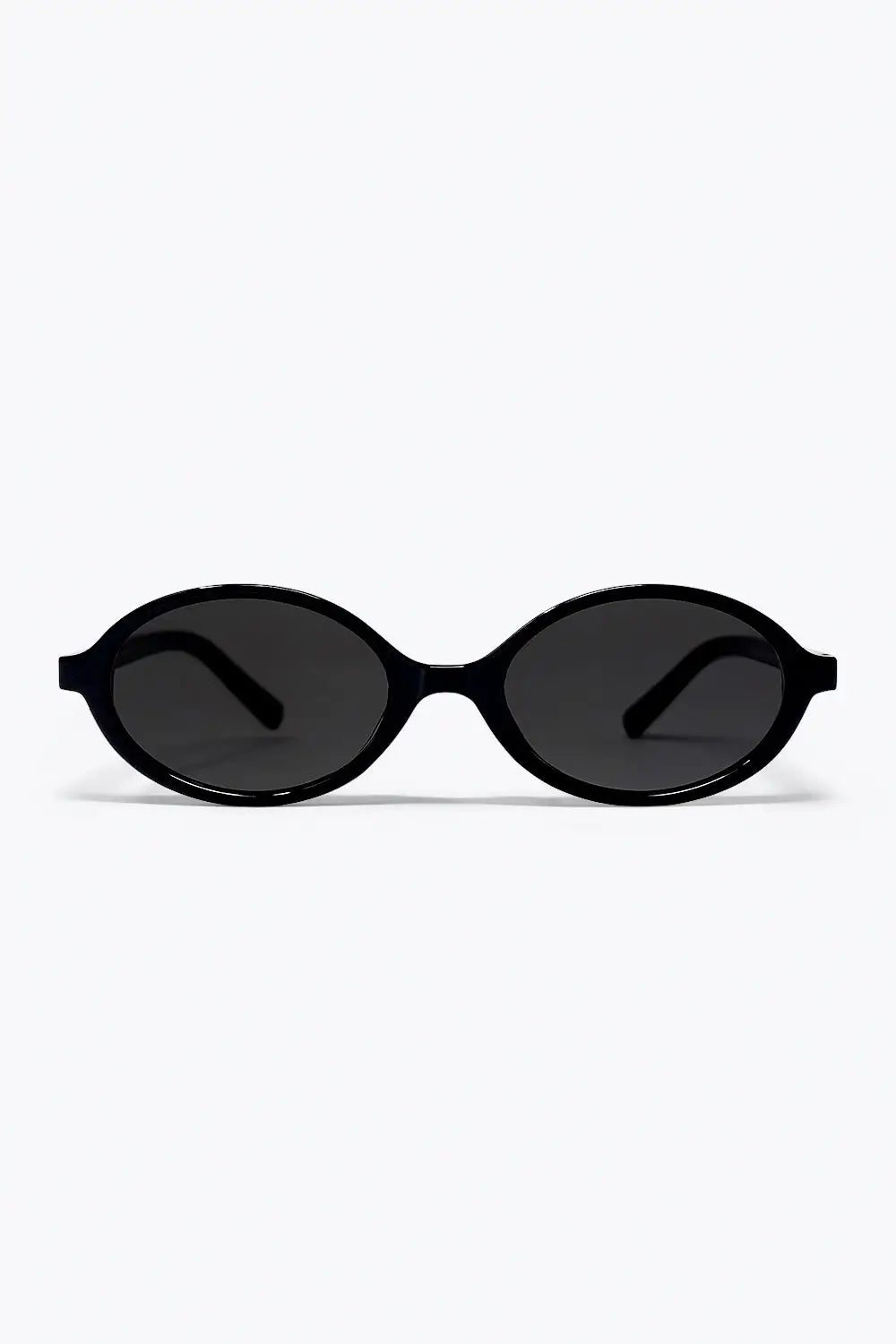 Q2 Black Oval Frame Glossy Finish Slim Retro Sunglasses