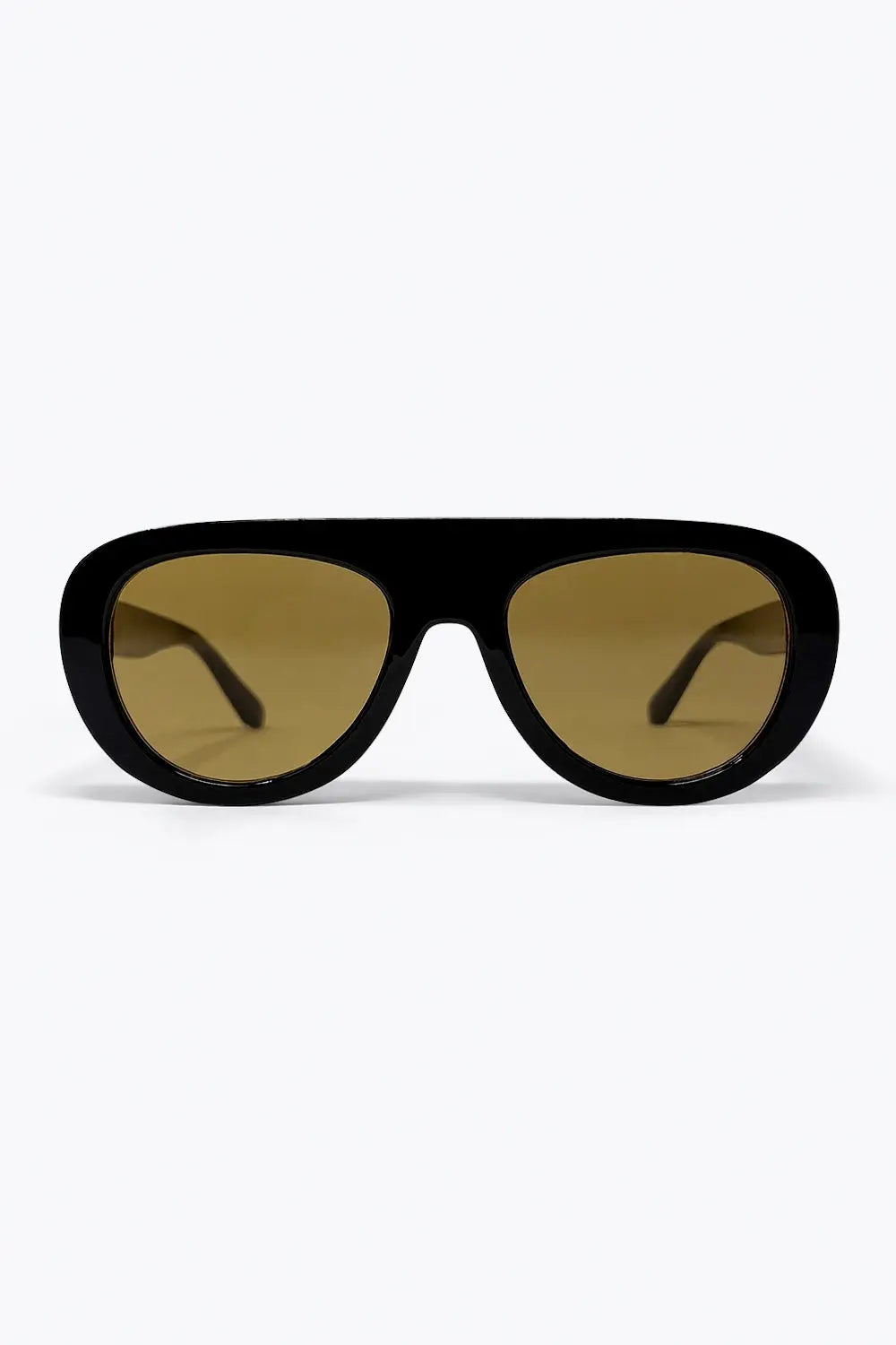 Q2 Black Oversize Wide Frame Brown Lens Sunglasses