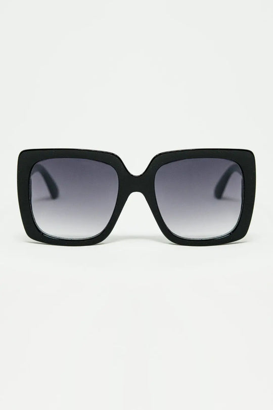 Q2 black Oversized square sunglasses with golden metallic detail