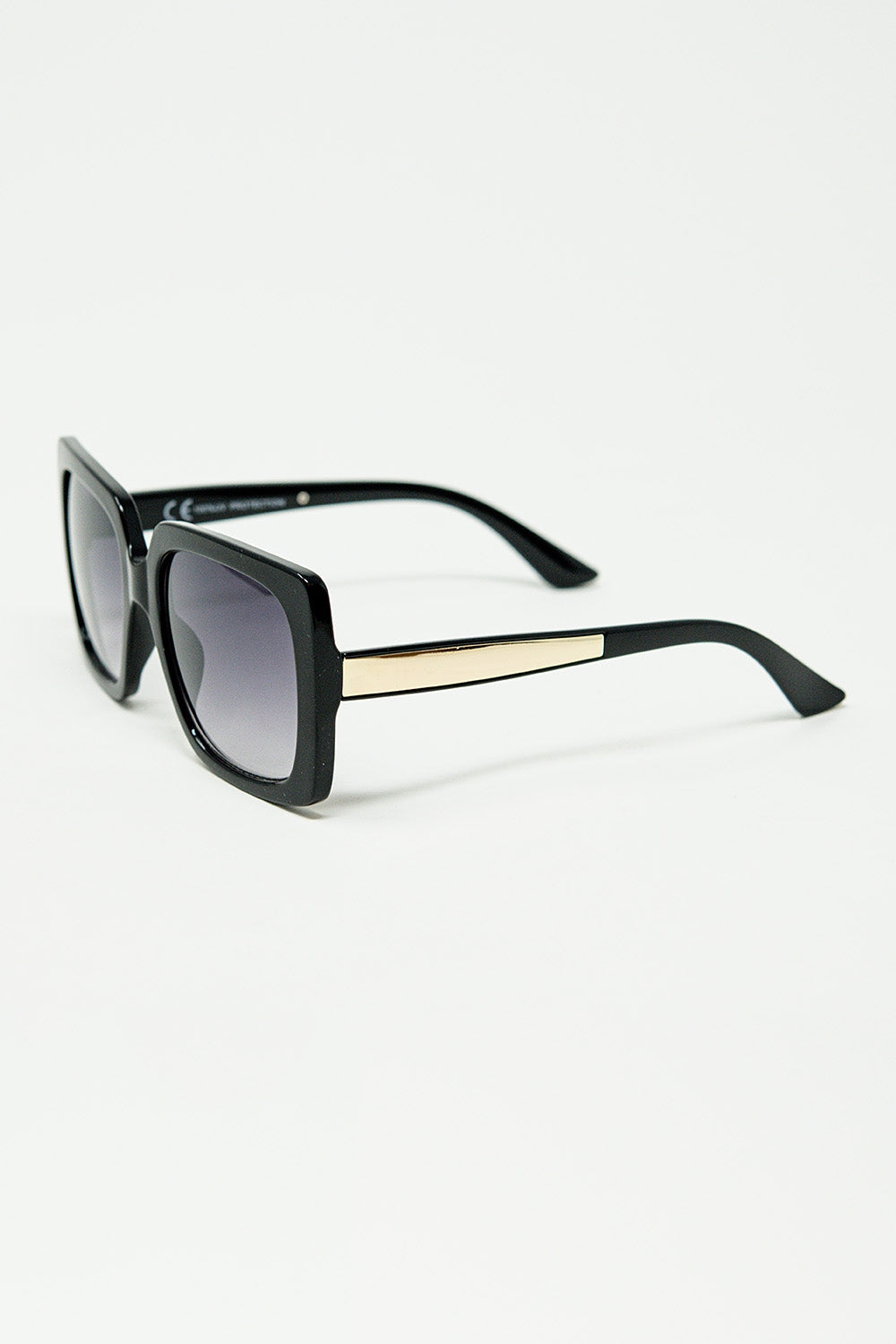 black Oversized square sunglasses with golden metallic detail