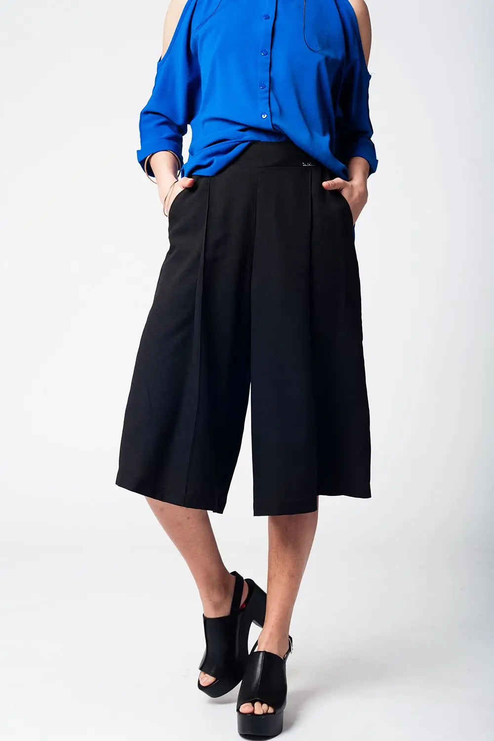 Black pants skirt with silver buttons - Pants