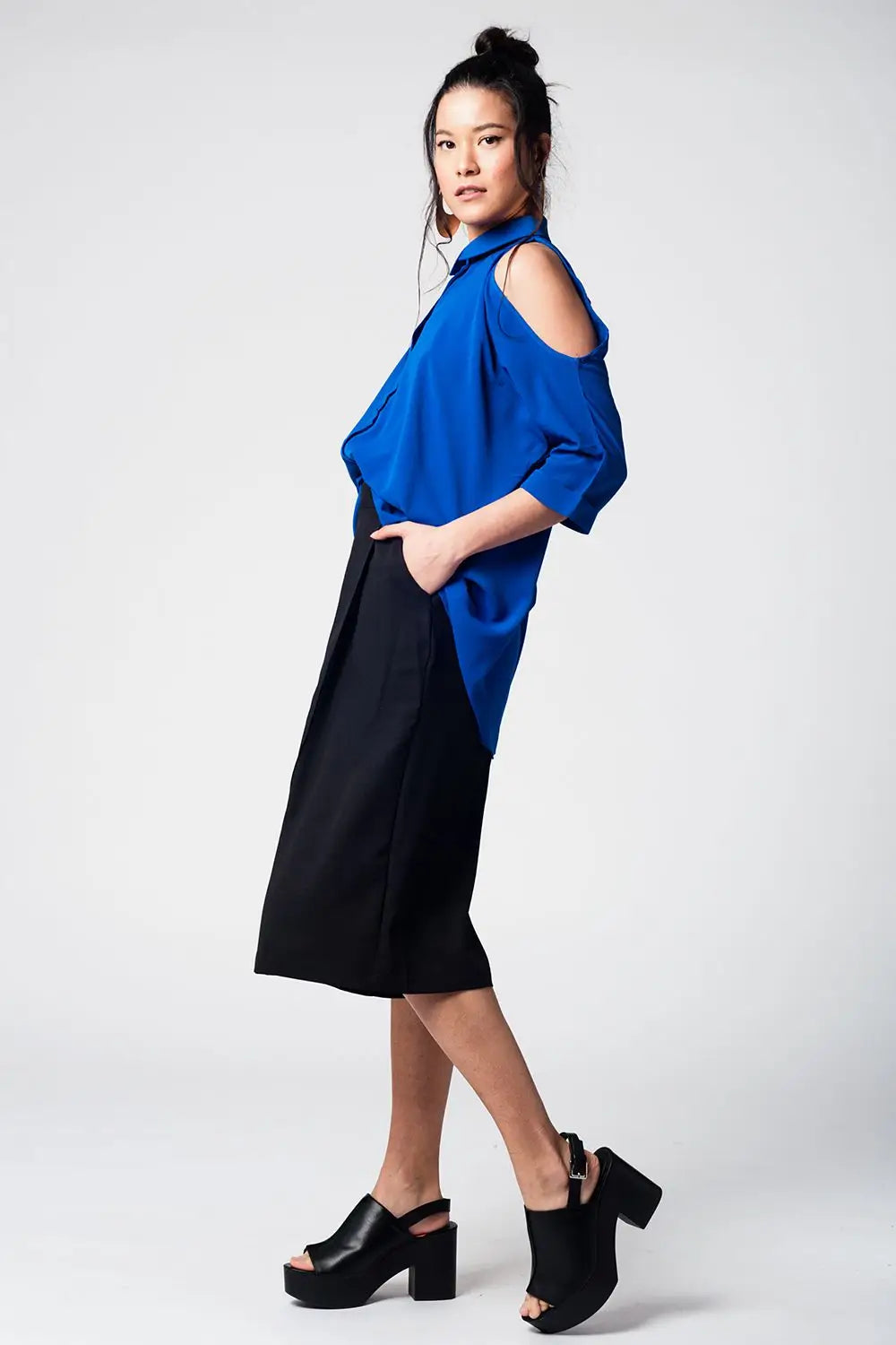 Black pants skirt with silver buttons - Pants