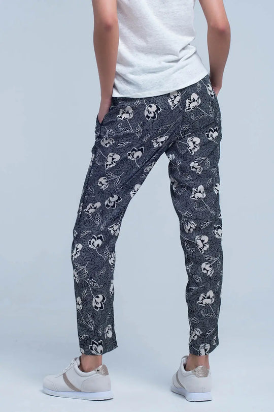 Black pants with floral print - Pants