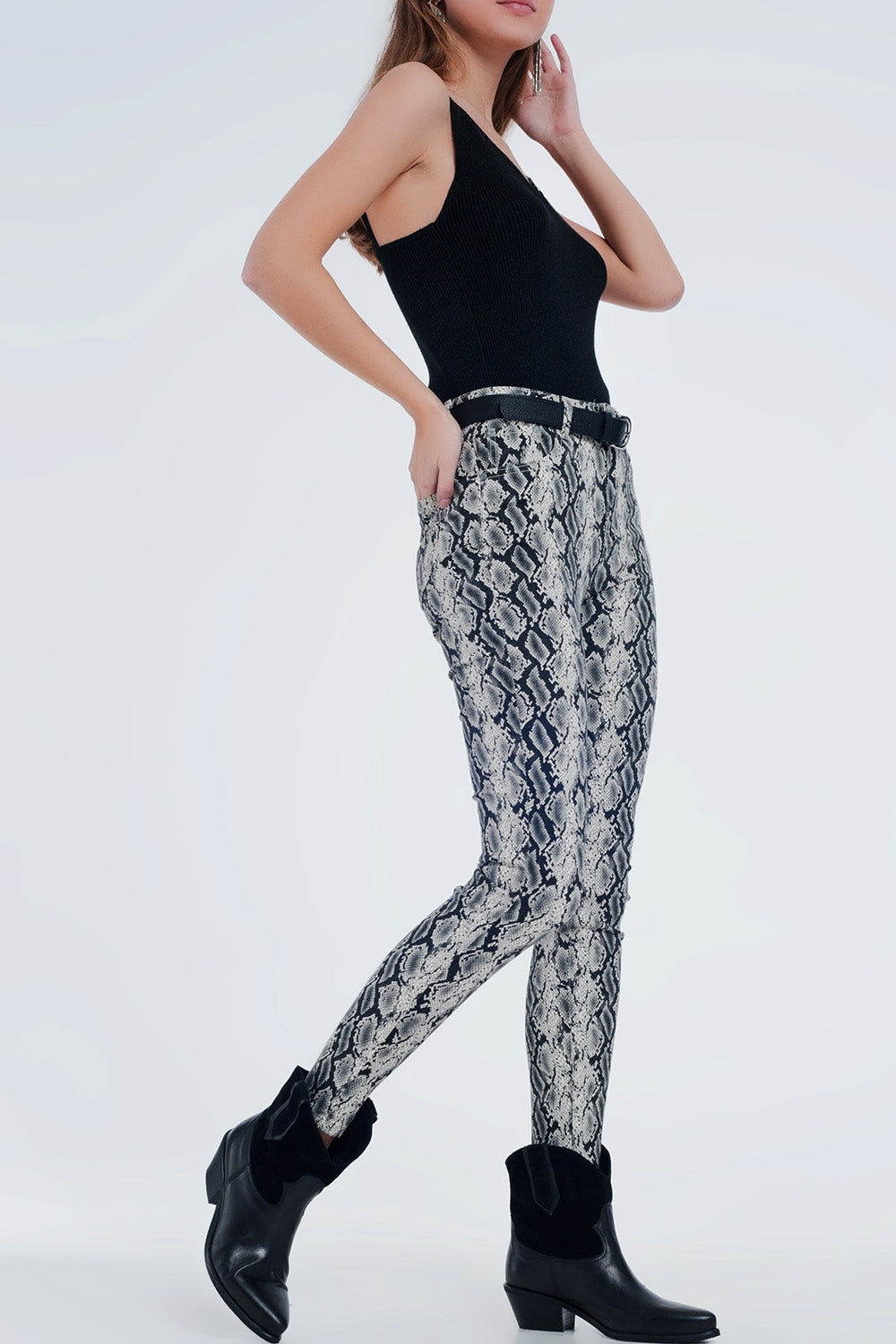 Black pants with snake print