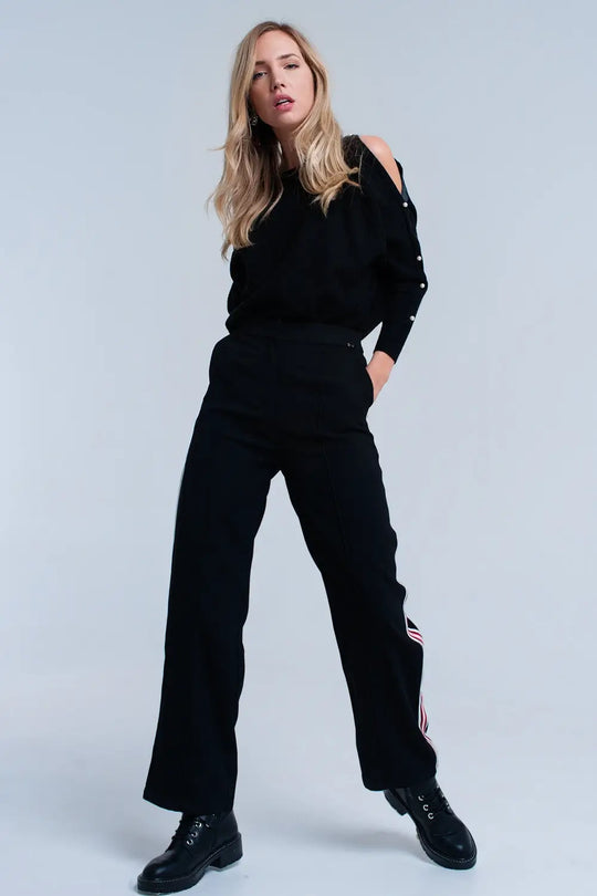 Black pants with stripe detail - Pants