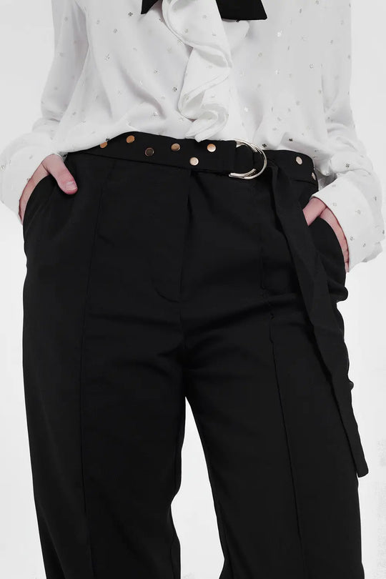Black pants with wide legs and low hem - Pants