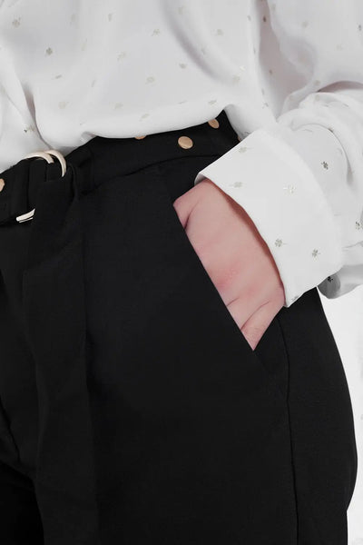 Black pants with wide legs and low hem - Pants