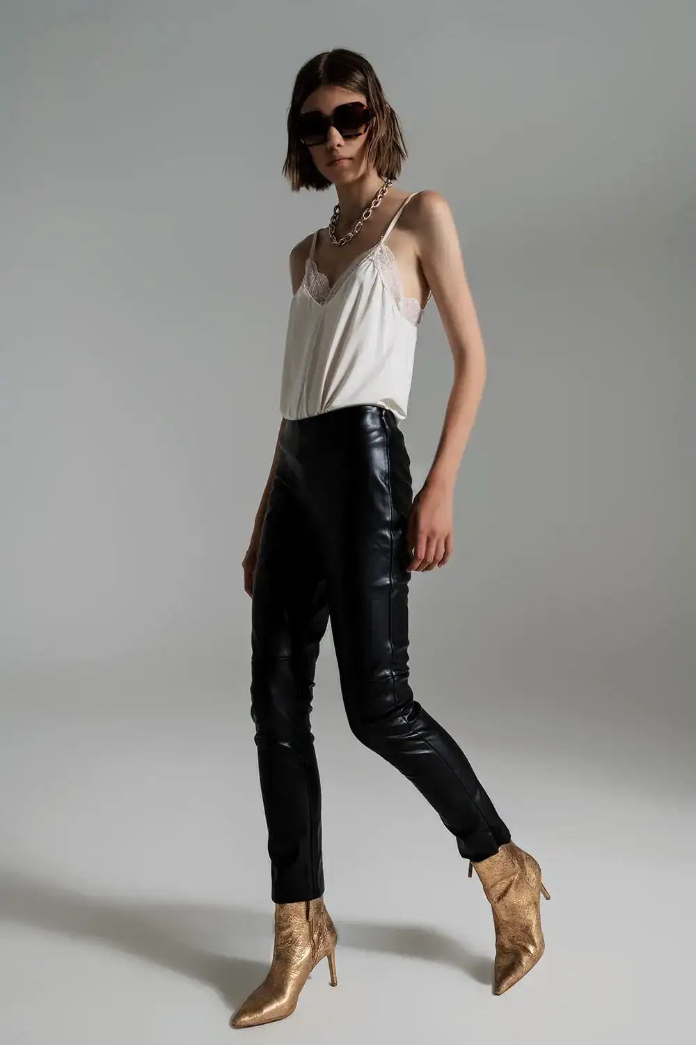 black faux leather effect skinny pants - Pants