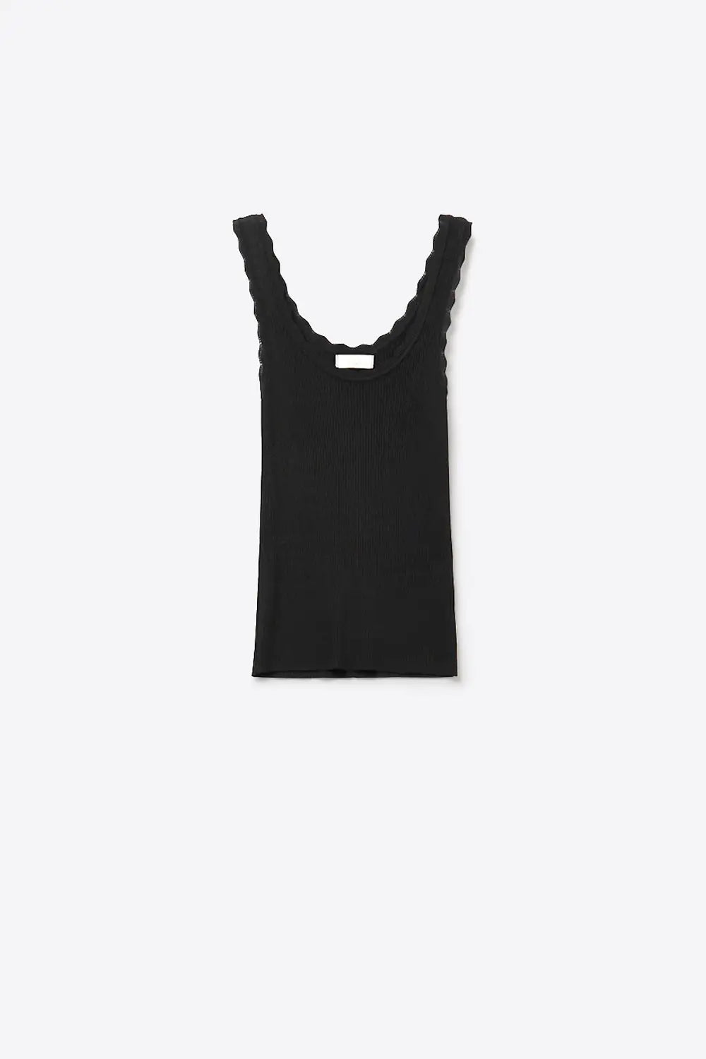 Q2 Black Ribbed Tank Top with Scalloped Neckline