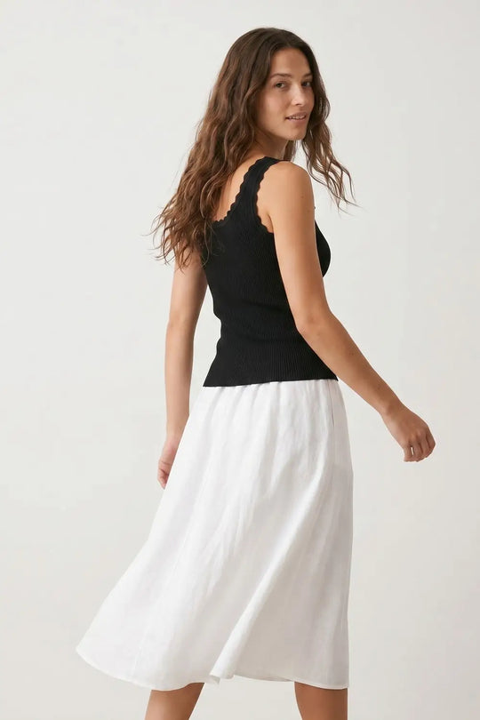 Black Ribbed Tank Top with Scalloped Neckline - One Size / Black