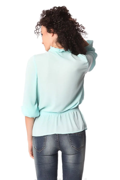 Turquoise ruffle neck tie blouse - Shirts