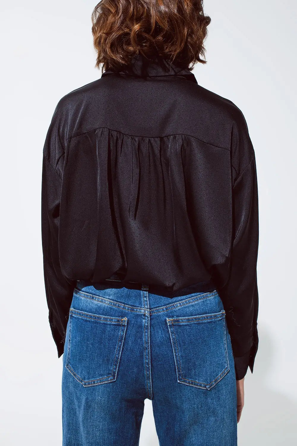 black satin blouse with rhinestone buttons - One Size / Black - Shirts