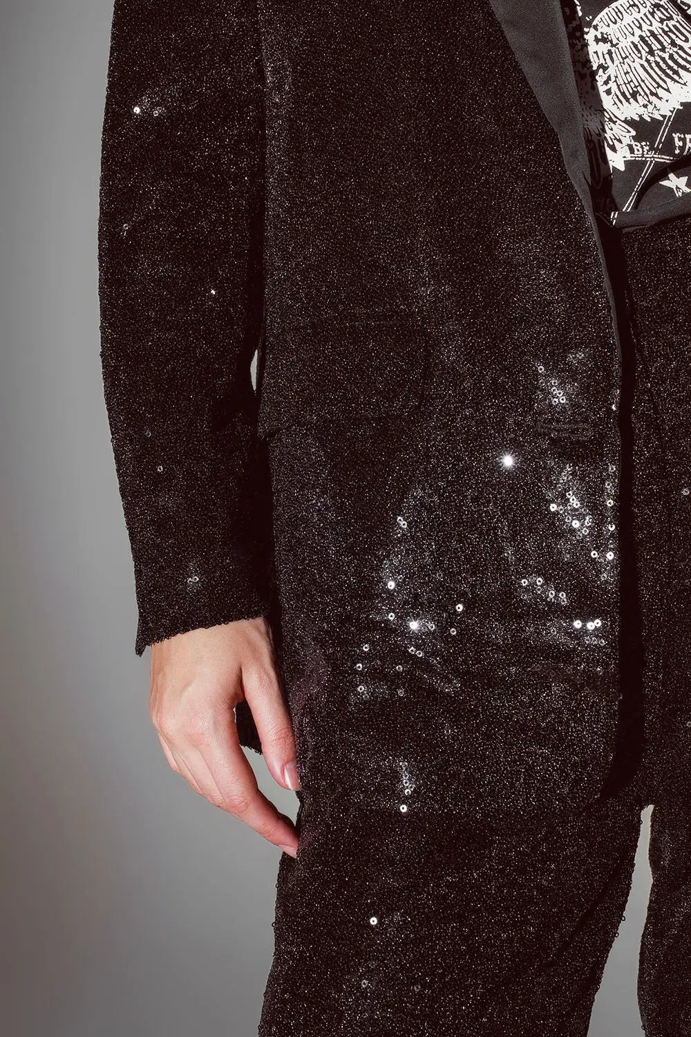 Black Sequin tuxedo Blazer with Satin Lapels - Coats and Jackets