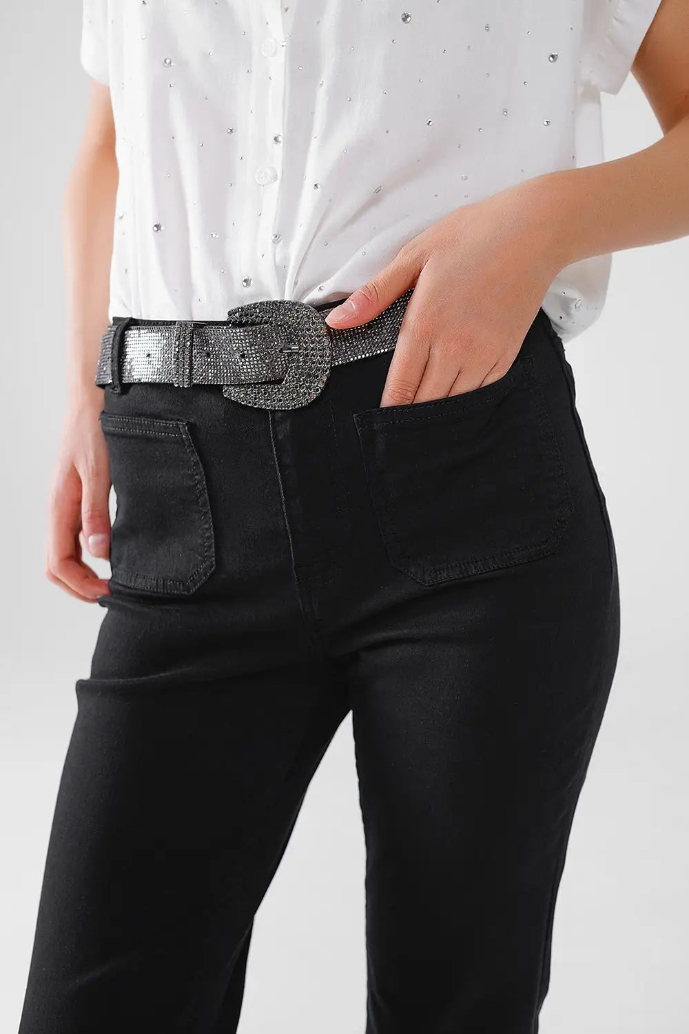 Black Skinny Flared Jeans With Front Pocket Detail - Jeans