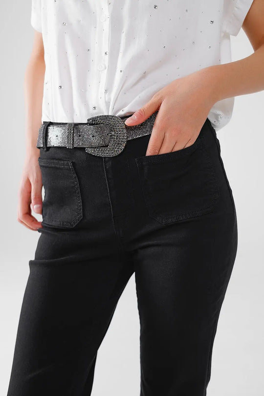 Black Skinny Flared Jeans With Front Pocket Detail - Jeans