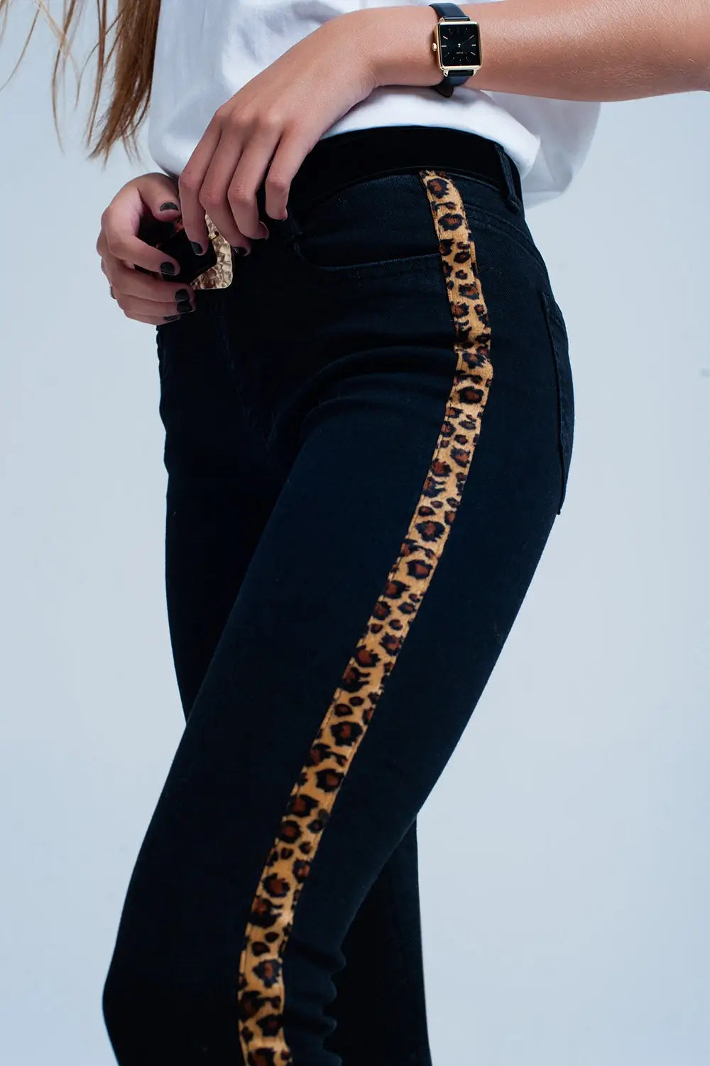 Black skinny jeans leopard side stripe - Jeans