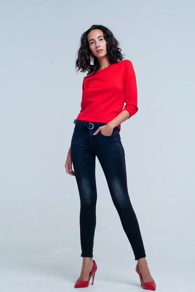 Black skinny leg jeans with side stripe - Jeans