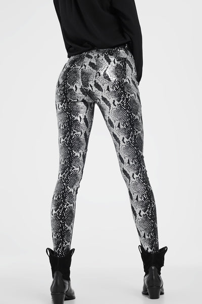 Black skinny shiny printed pants