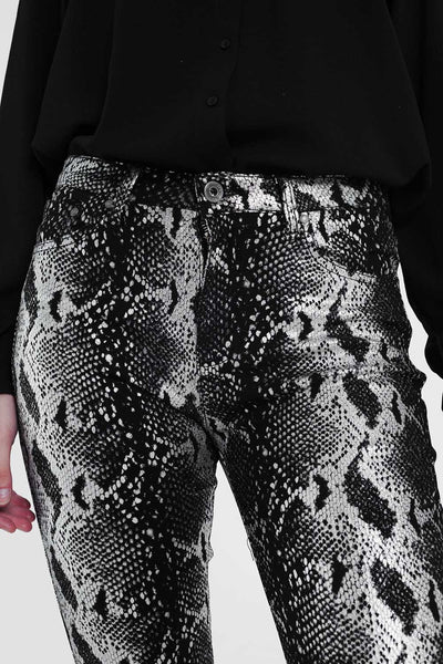 Black skinny shiny printed pants