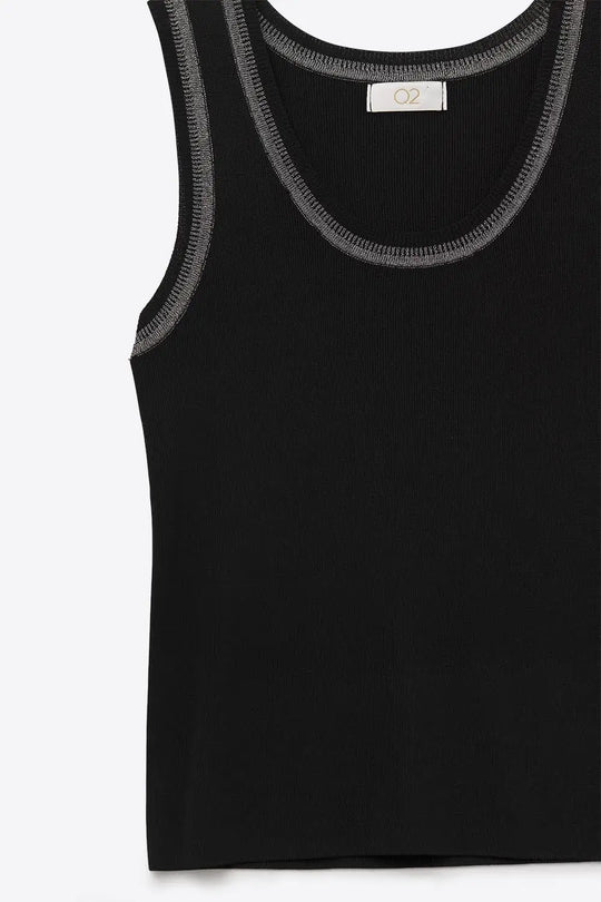 Black Sleeveless Knit Top with Metallic Trim - One Size / Black