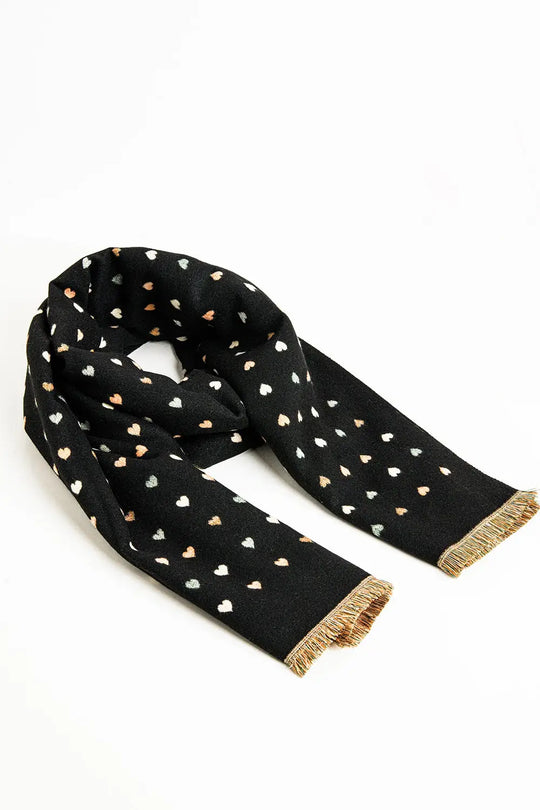 Black soft knit scarf with heart print - One Size / Black - Scarves & Hats