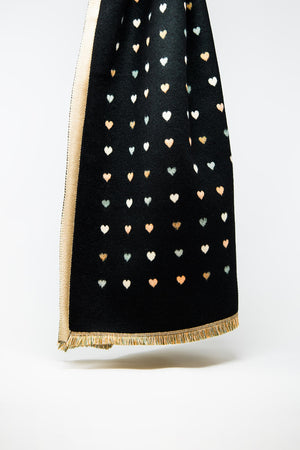 Q2 Black soft knit scarf with heart print